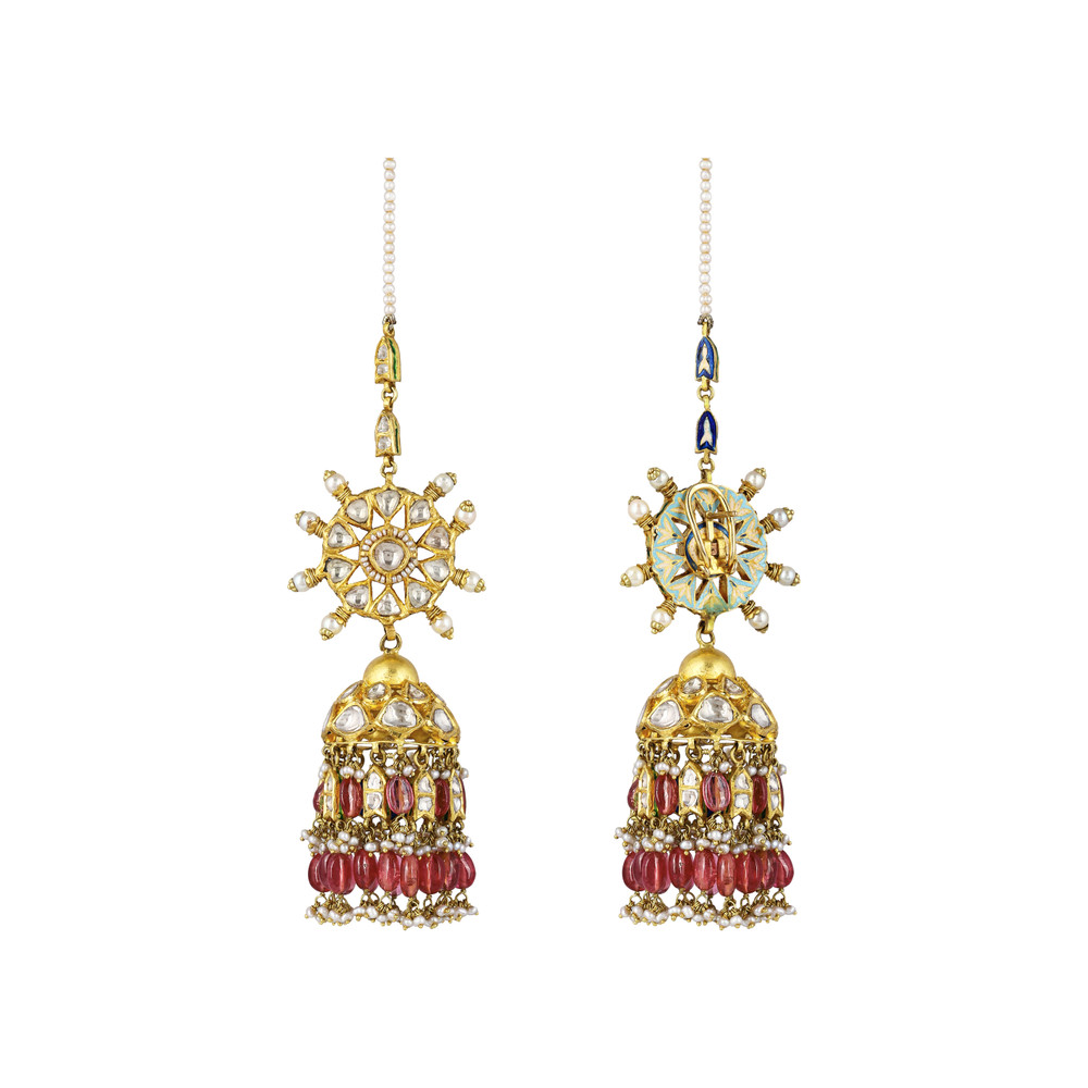 Polki Diamond Choker & Earrings with Pink Tourmaline Drops
