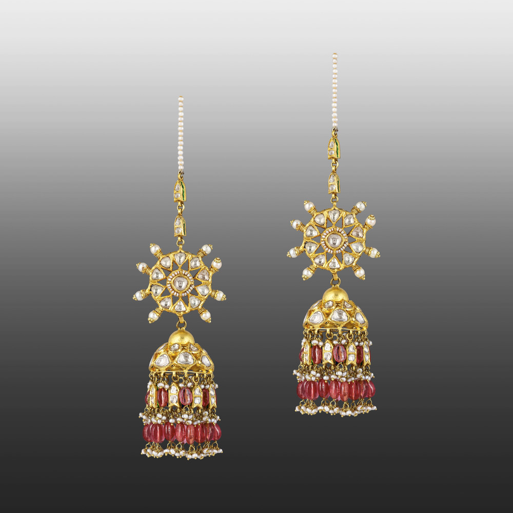 Polki Diamond Choker & Earrings with Pink Tourmaline Drops