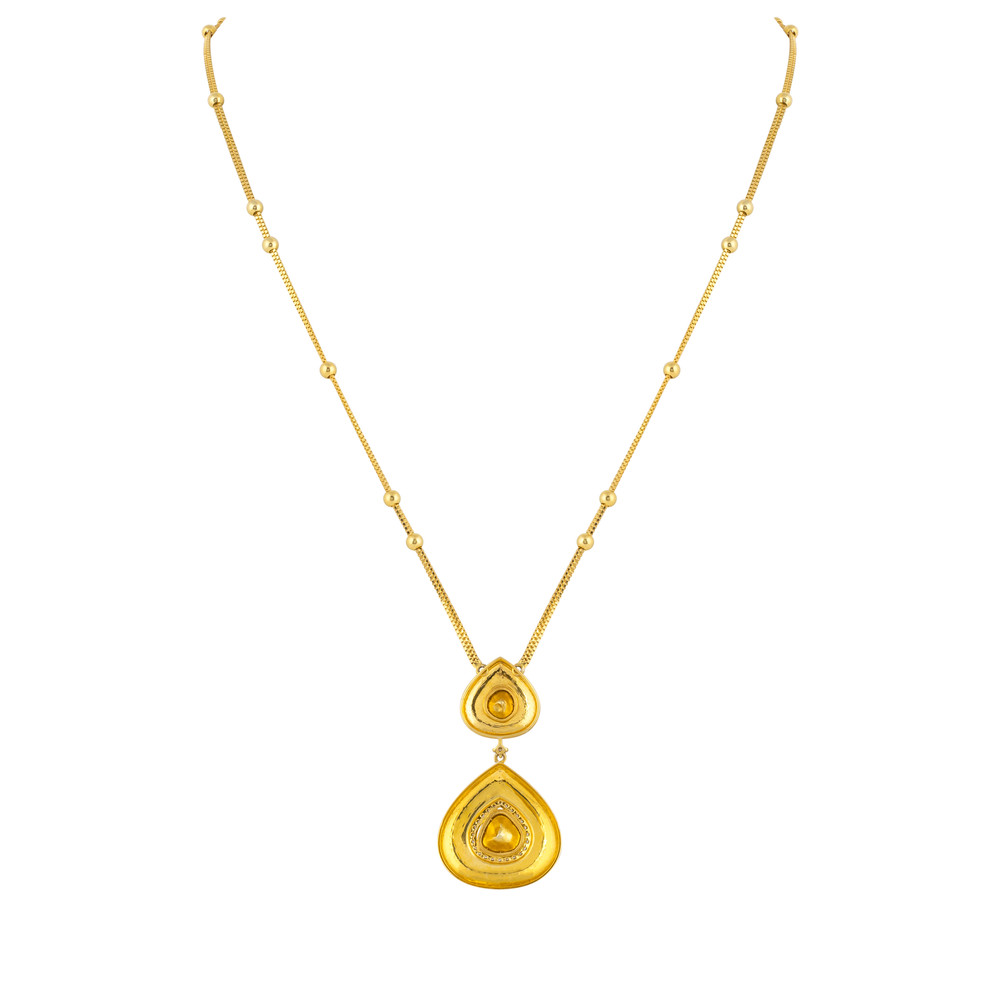 Double-Tiered Uncut Diamond Polki Pendant with Partash Work