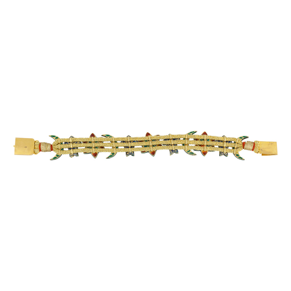 Floral & Crescent Motif Bracelet with Coloured Gemstones and Polki
