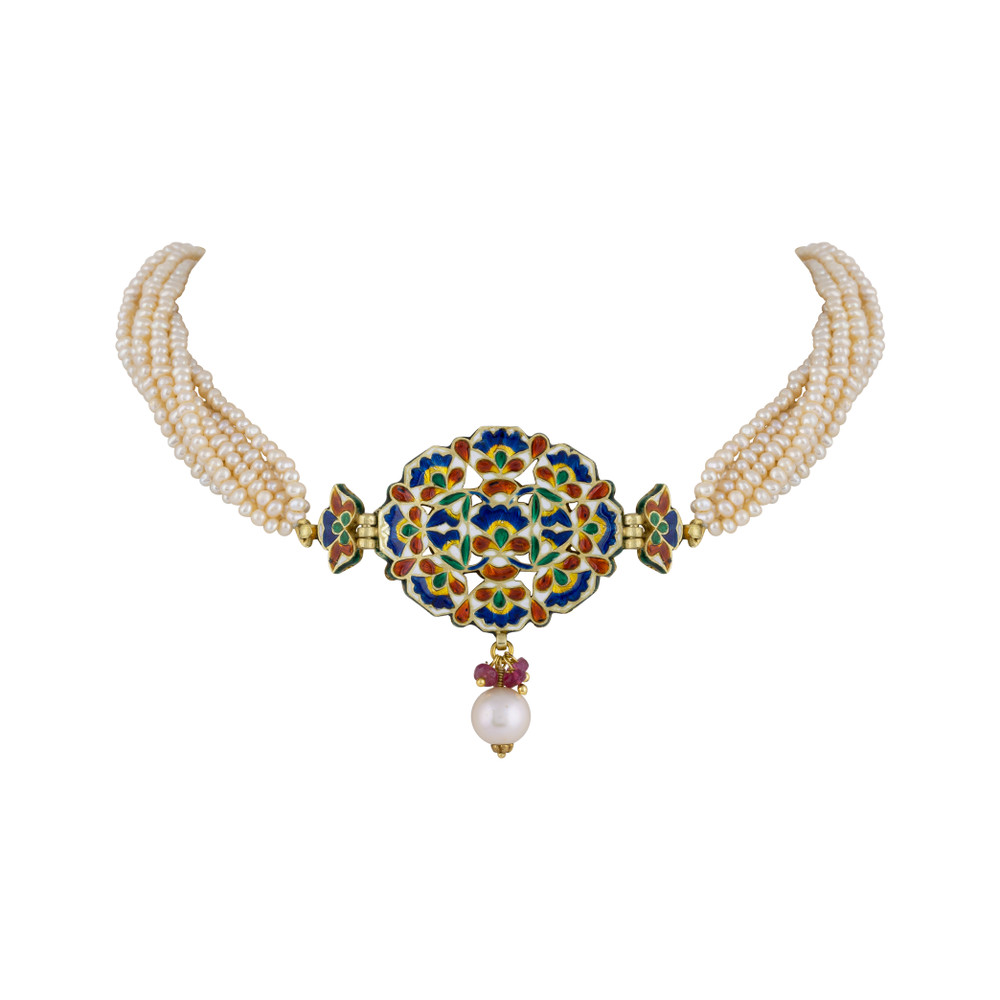 Navratna Choker with Pearl Strands ,Beads, and Celestial Gems