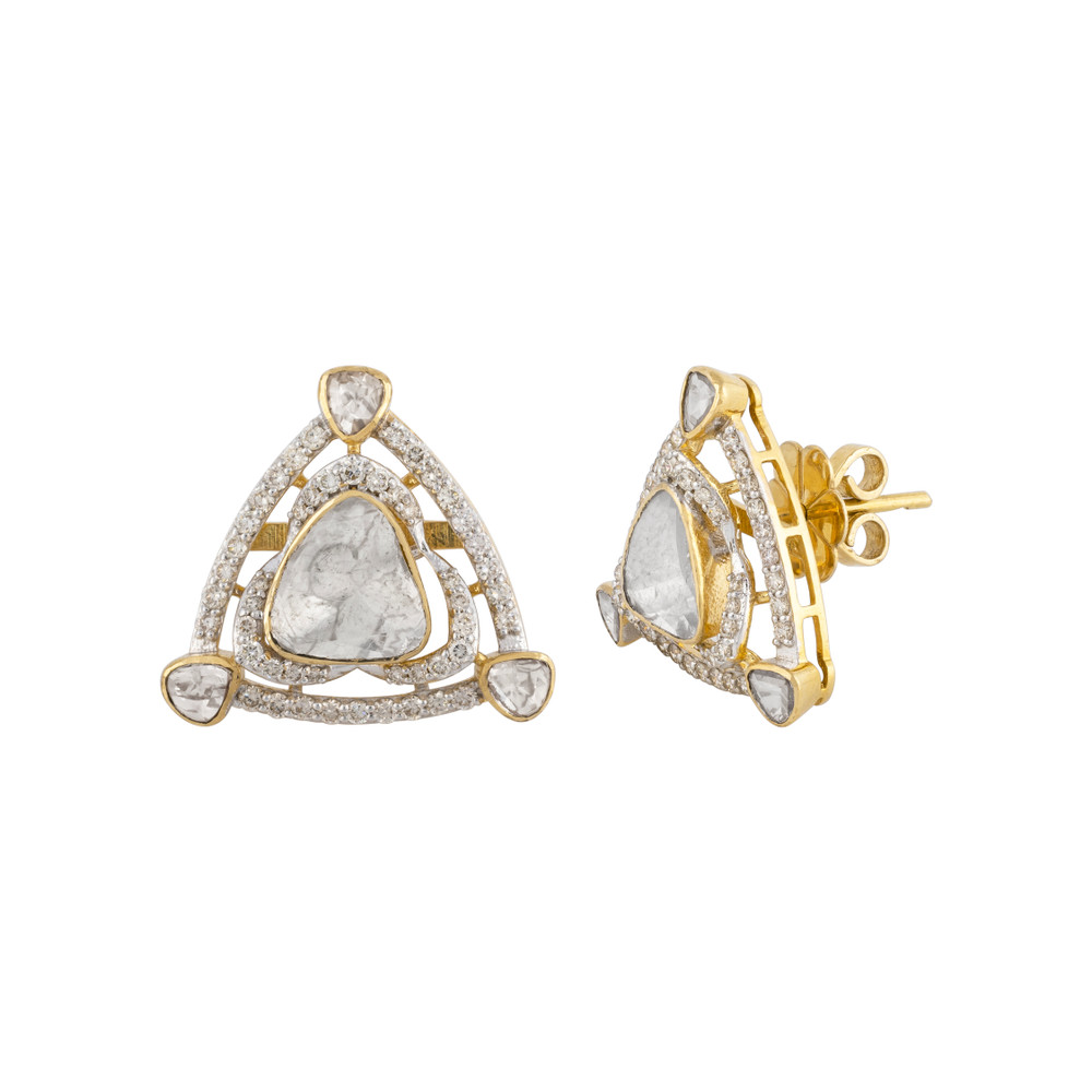 Diamond Polki Triangular Earrings