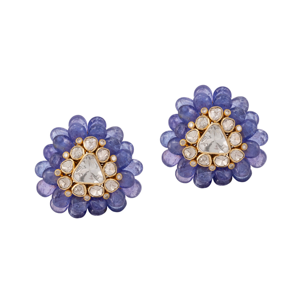 Tanzanite Petal Studs with Triangular Polki Diamond