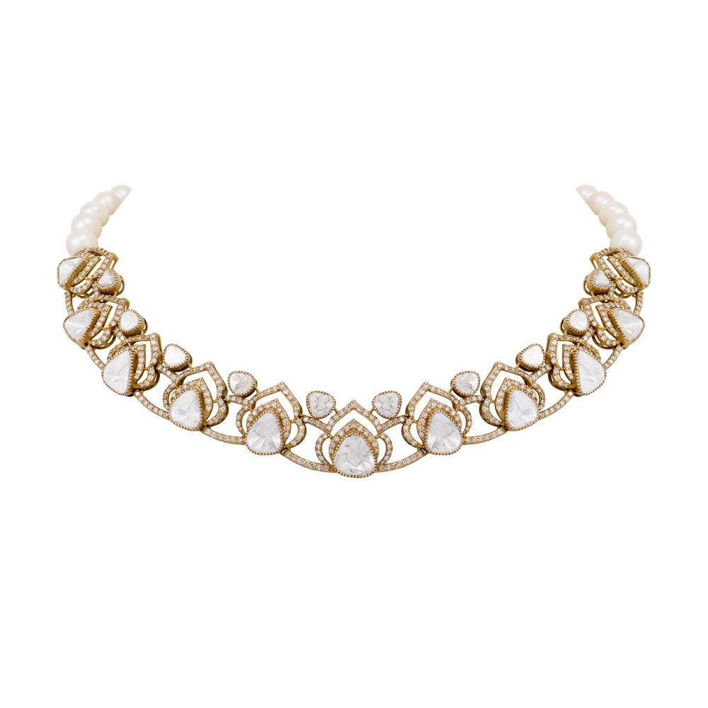 Layered Uncut Polki Necklace with Antique Detailing