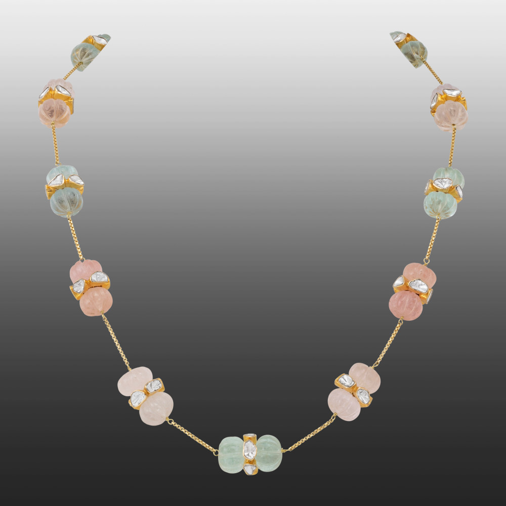 Pastel Multi-Beryl Melon Necklace with Open Polki Diamond