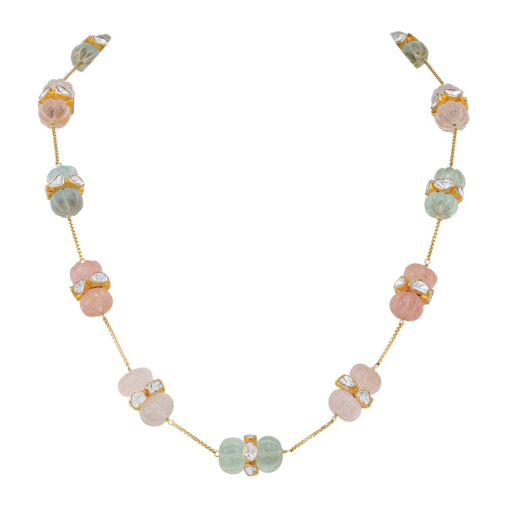 Pastel Multi-Beryl Melon Necklace with Open Polki Diamond
