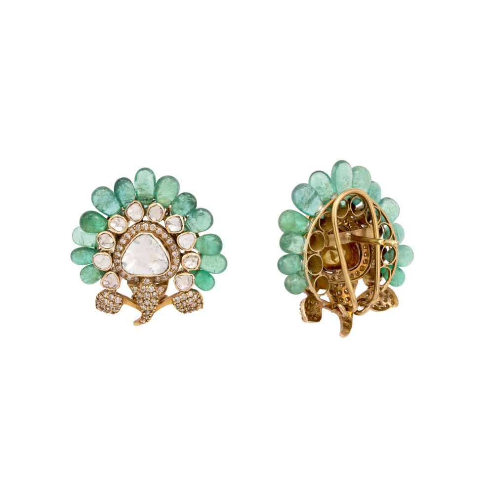 Antique Finish Emerald Floral Statement Studs