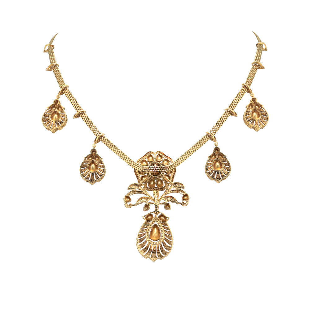 Antique Style Polki and Diamond Pendant Necklace