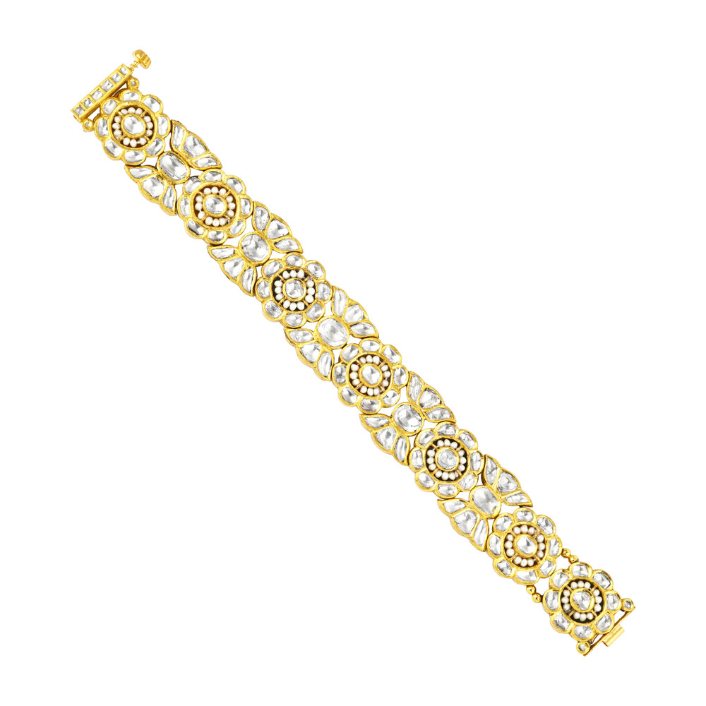 Floral Polki Bracelet with Intricate Diamond Patterns
