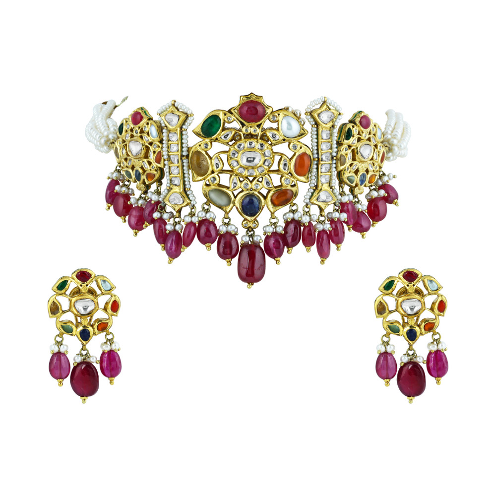 Versatile Navratan kalangi Choker with Multi Hues and Rubies