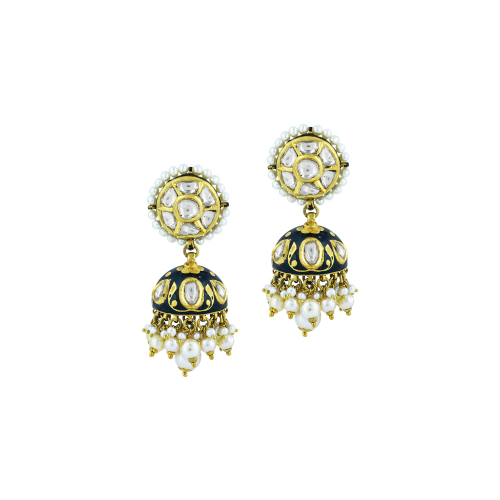 Hasli Polki Necklace Set with Black Enamel and Pearls