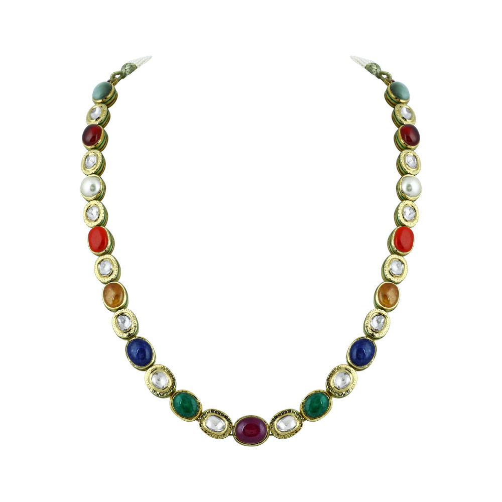 Navaratna Necklace with Polki and Nine Celestial Gemstones