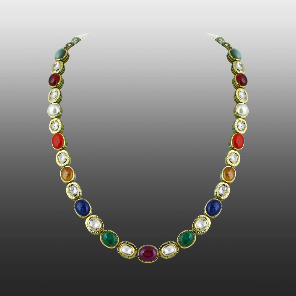 Navaratna Necklace with Polki and Nine Celestial Gemstones