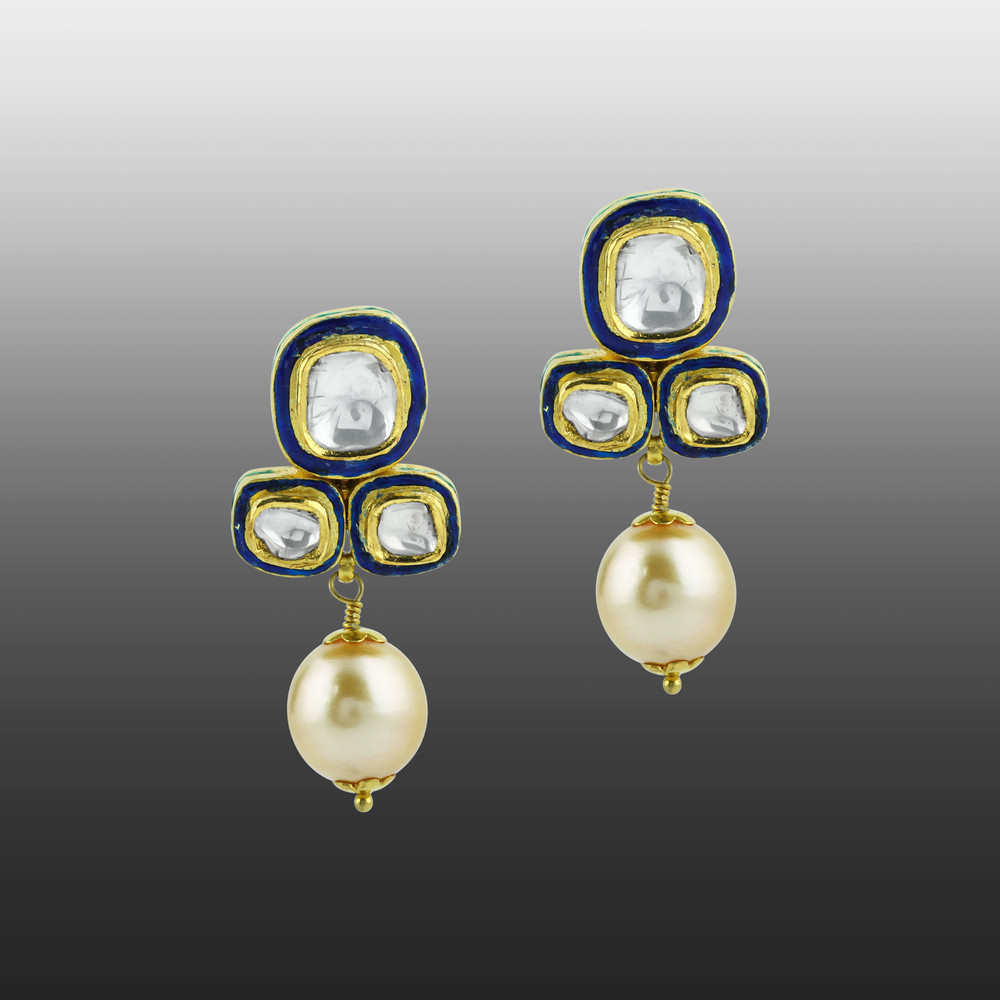 Polki Jhumki Earrings with Emerald Beads and Pearls