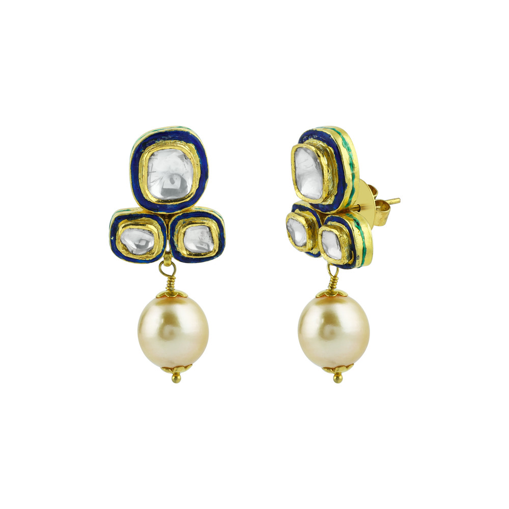 Polki Jhumki Earrings with Emerald Beads and Pearls