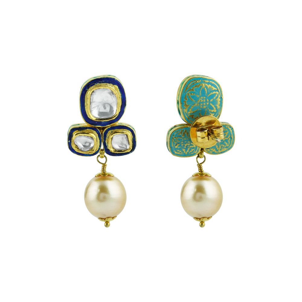 Polki Jhumki Earrings with Emerald Beads and Pearls