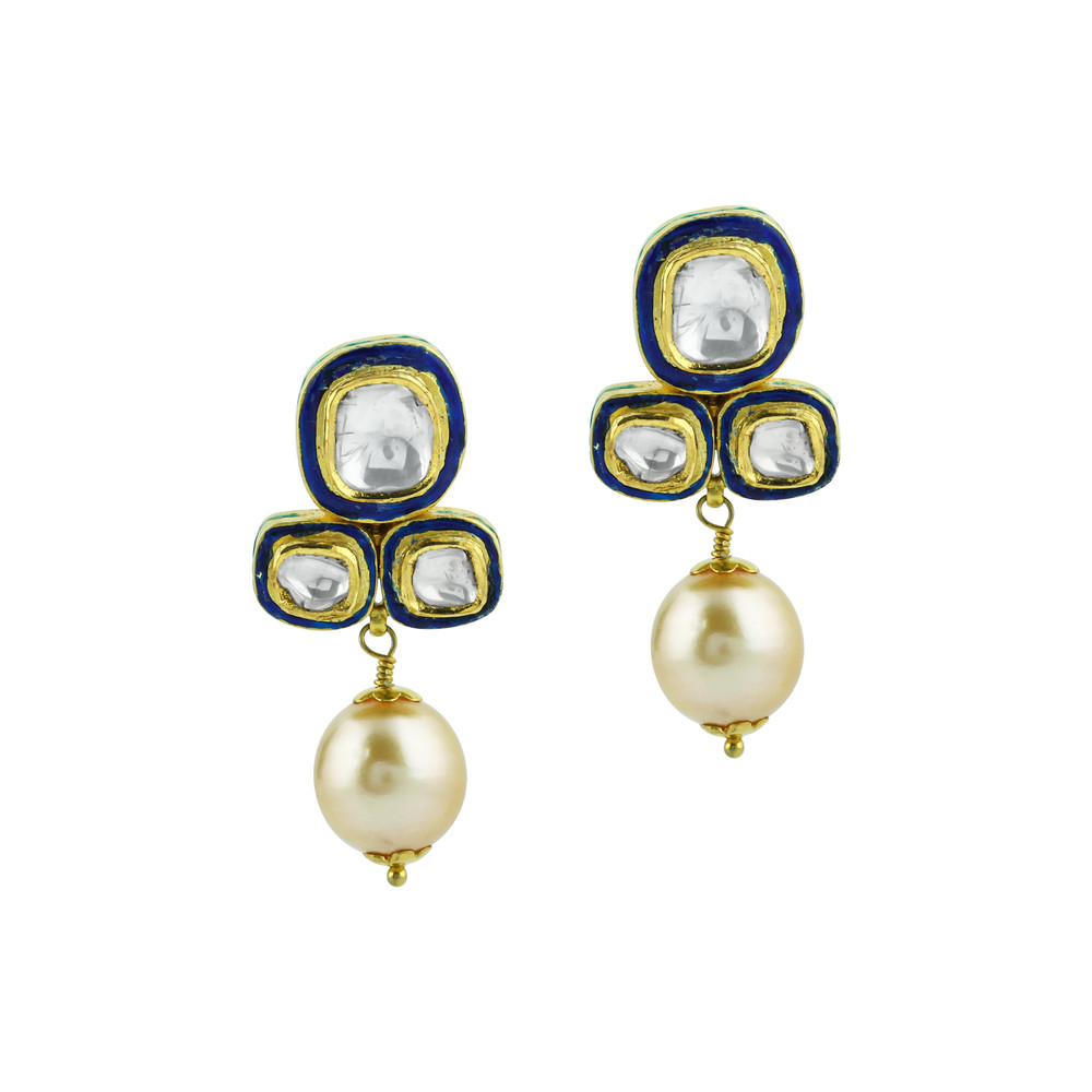 Polki Jhumki Earrings with Emerald Beads and Pearls