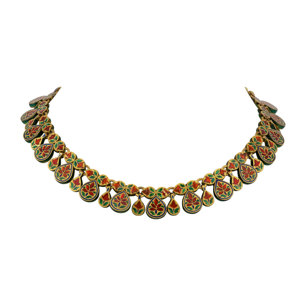 Teardrop Polki Necklace with Red Meenakari Accents