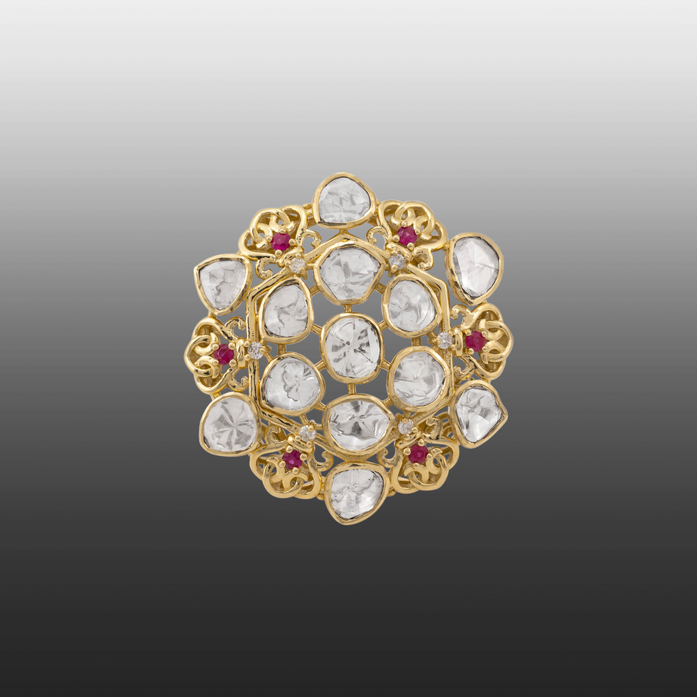Uncut Diamond Flaura Polki Ring with Red Spark