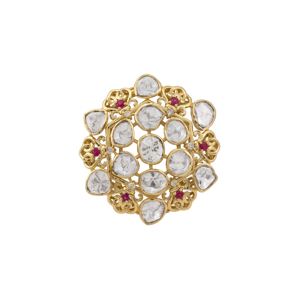 Uncut Diamond Flaura Polki Ring with Red Spark