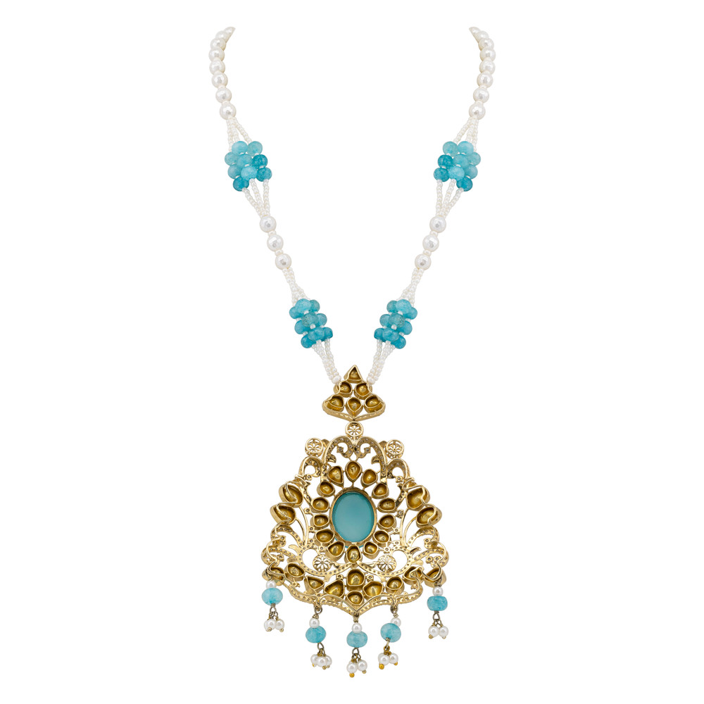 Aqua Pendant Necklace with Pearl and Polki Details