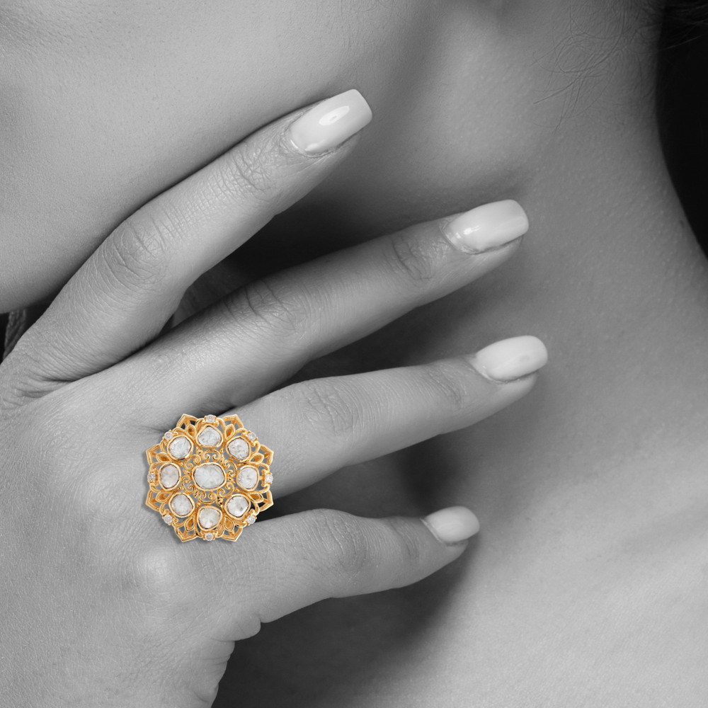 Polki Cluster Ring with Filigree Gold Design