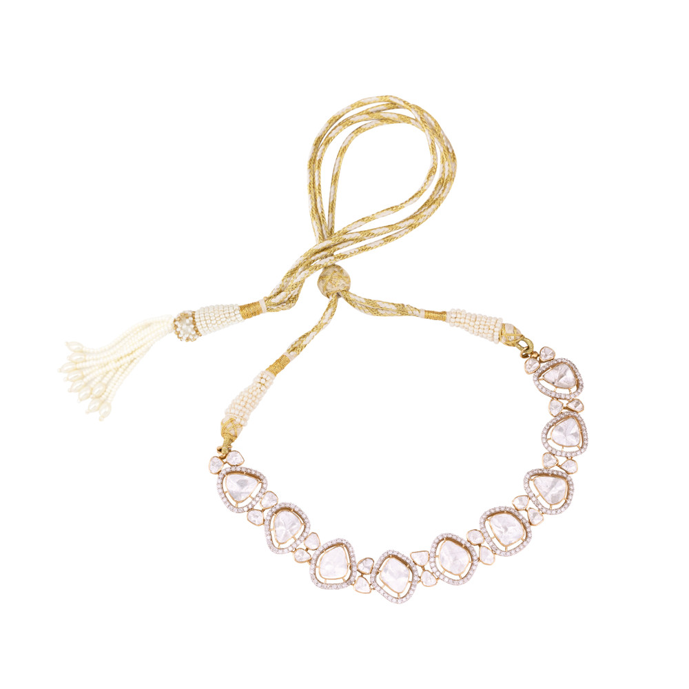 Open Polki Diamond Choker with Gold and Diamond Halos