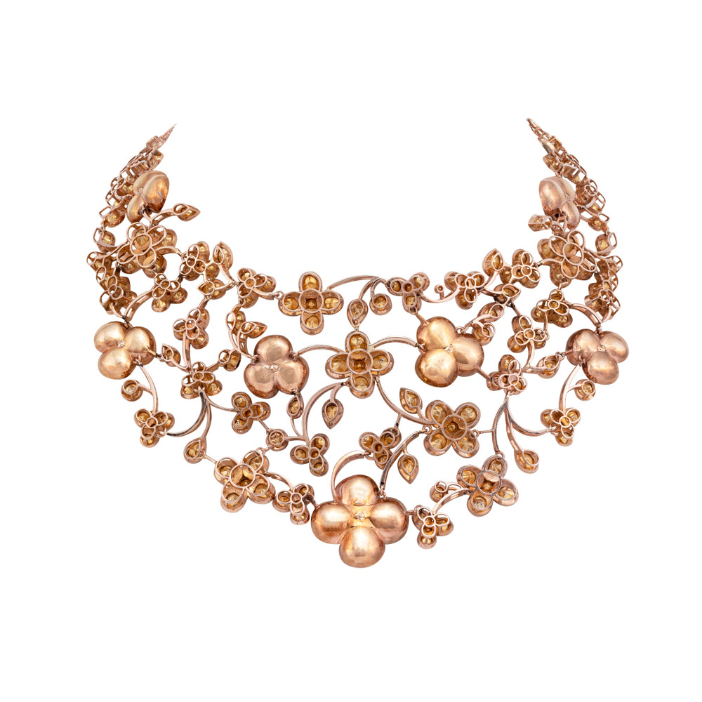 Green Enamel Polki Floral Necklace with Diamond Accents