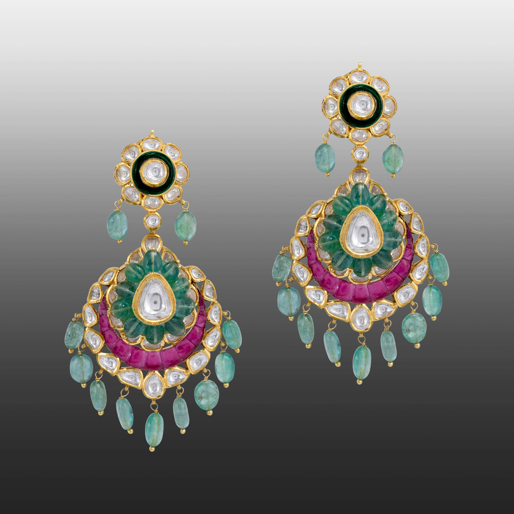 Two-Layer Polki Bridal Set with Ruby Talaf & Emerald Drops