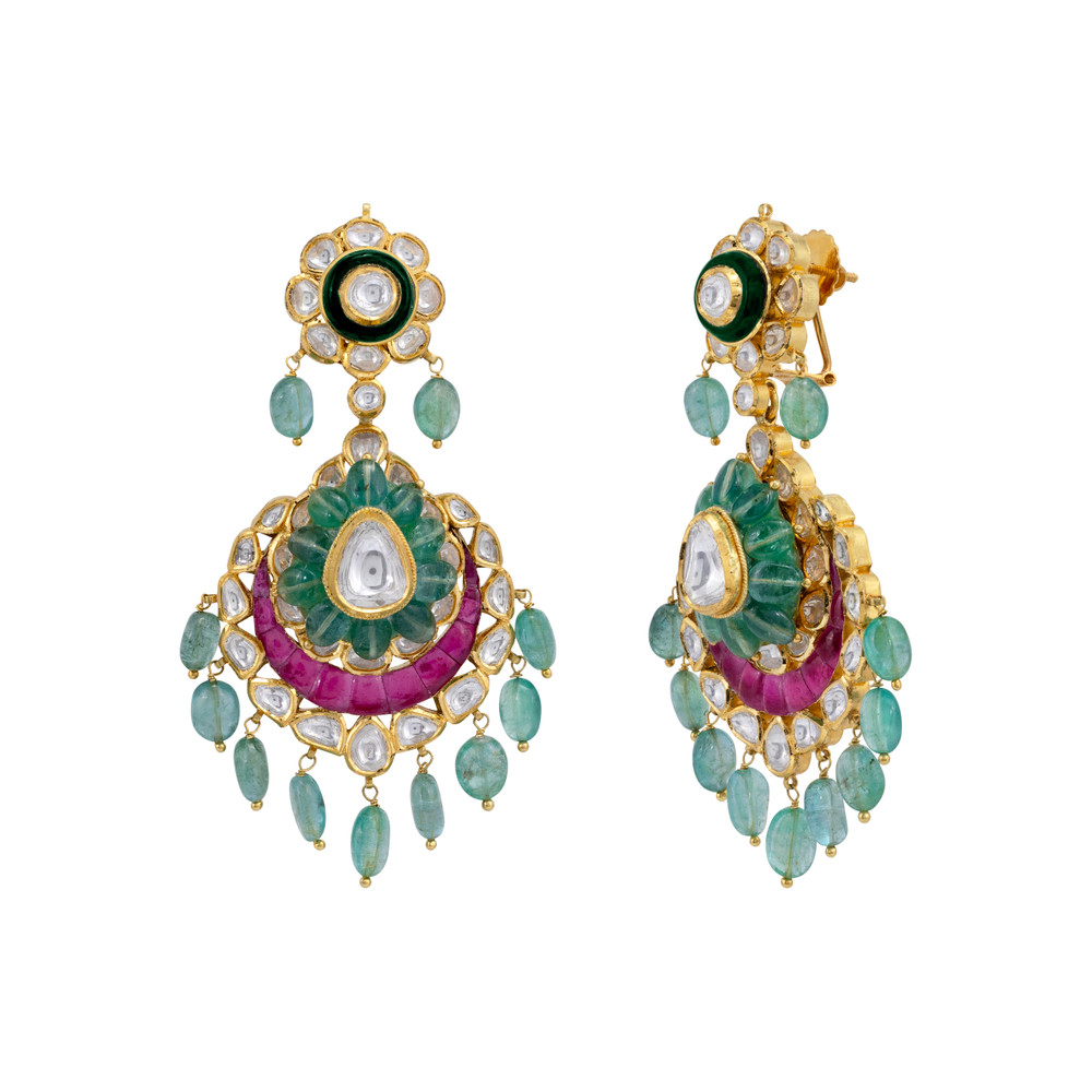 Two-Layer Polki Bridal Set with Ruby Talaf & Emerald Drops