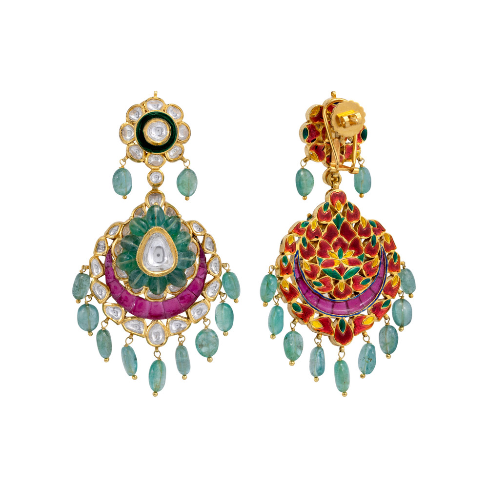 Two-Layer Polki Bridal Set with Ruby Talaf & Emerald Drops