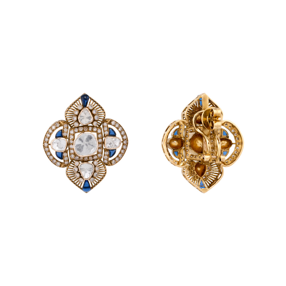 Antique Finish Polki Earring with Blue Talaf Detailing