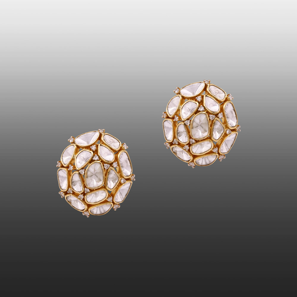 Polki Cluster Studs with Full-Cut Diamond Highlights