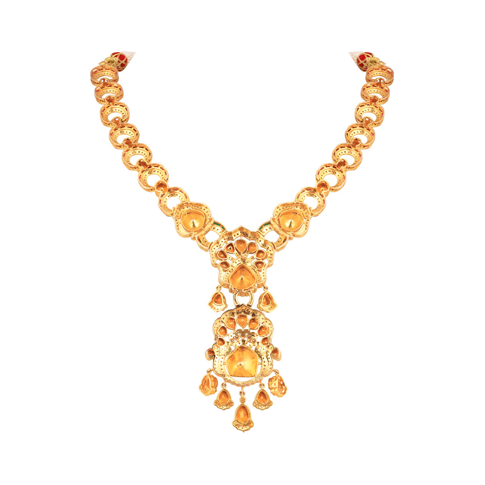Double Polki Pendant Necklace with Ruby-Emerald Talaf