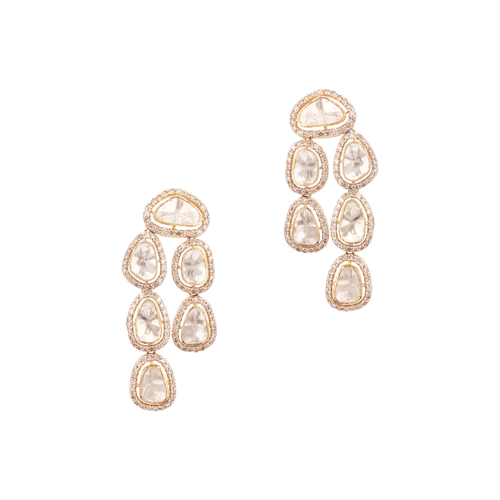 Cascading Polki Earring with Diamond Border