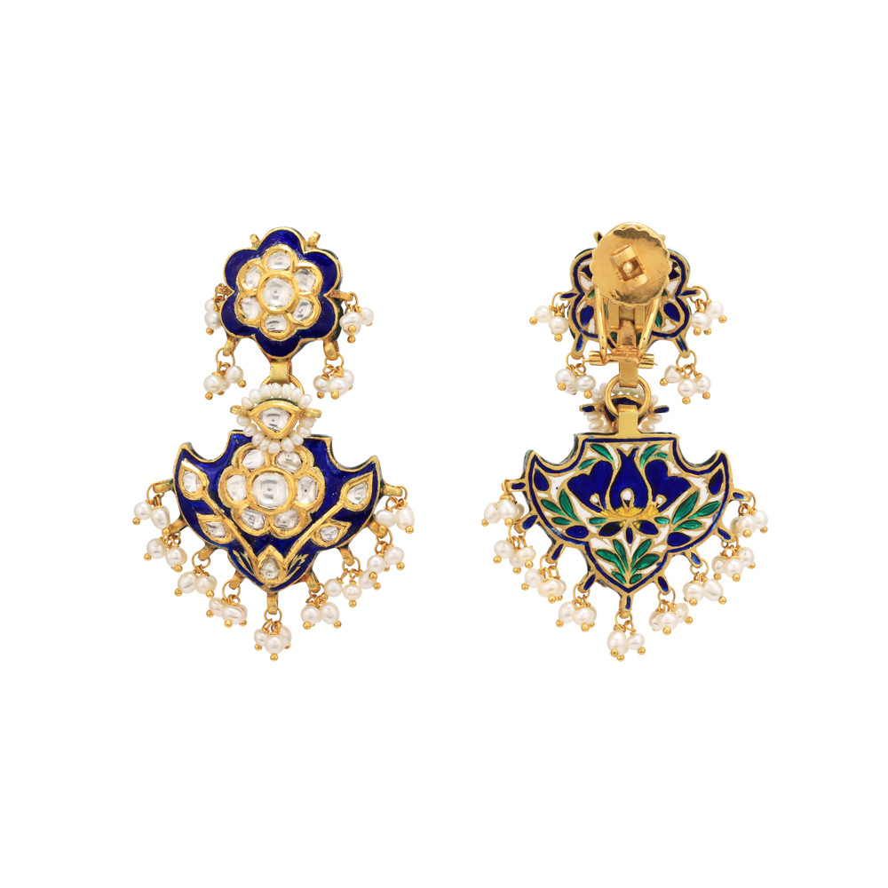 Pankhi Polki Earrings with Blue Enamel