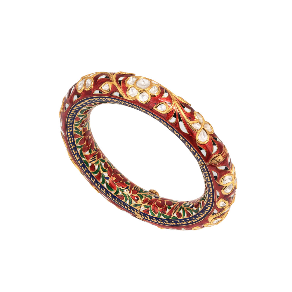 Red Meenakari Polki Bangle with Floral Detailing
