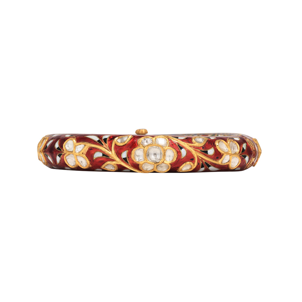 Red Meenakari Polki Bangle with Floral Detailing