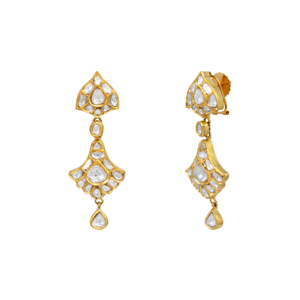 Gold and Polki Fan Motif Earring