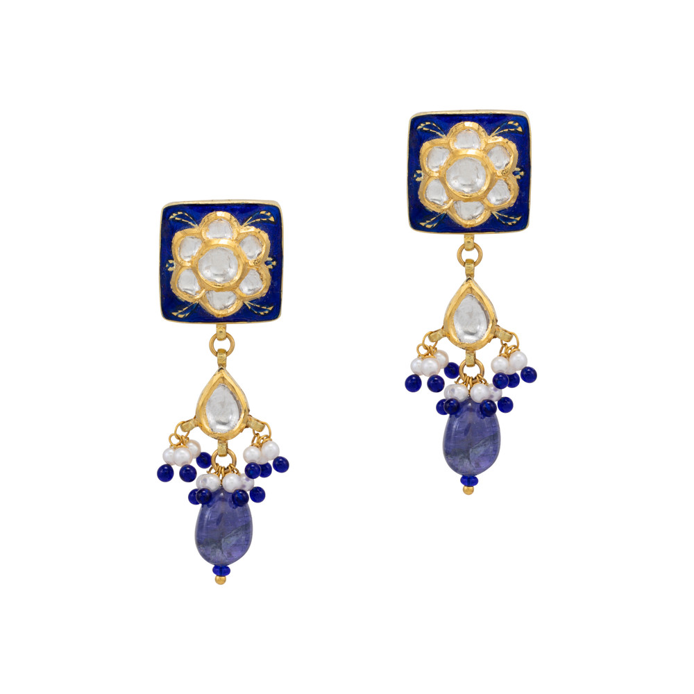 Square Meenakari Polki Earrings