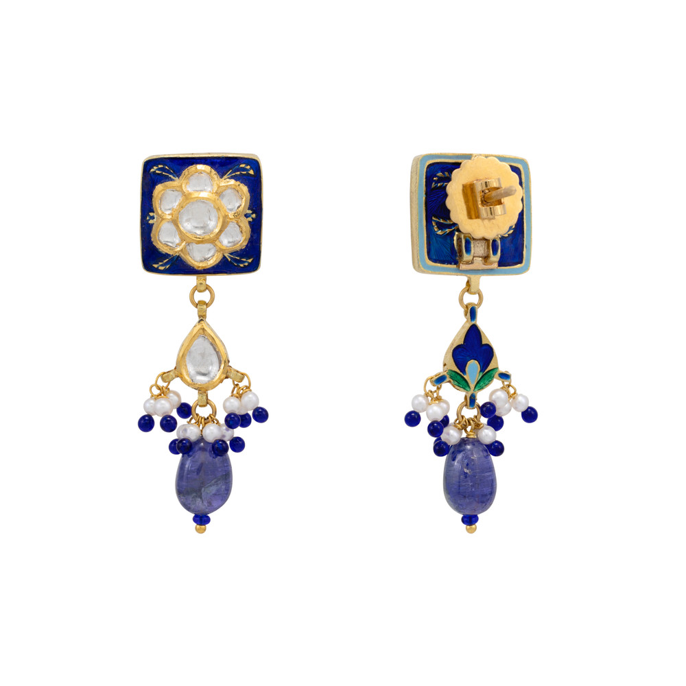 Square Meenakari Polki Earrings