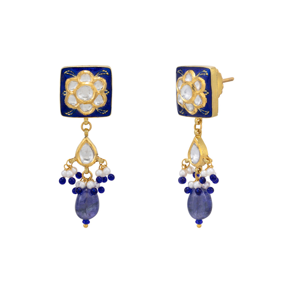 Square Meenakari Polki Earrings