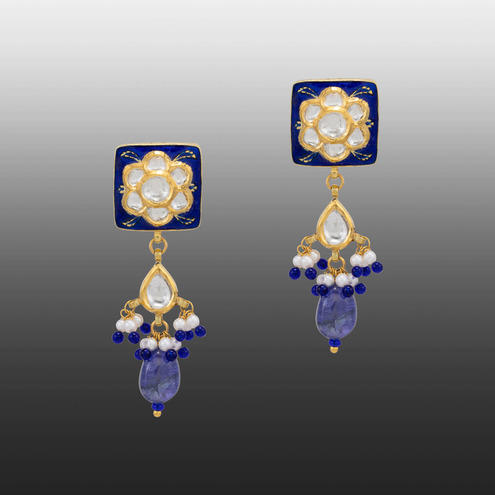 Square Meenakari Polki Earrings
