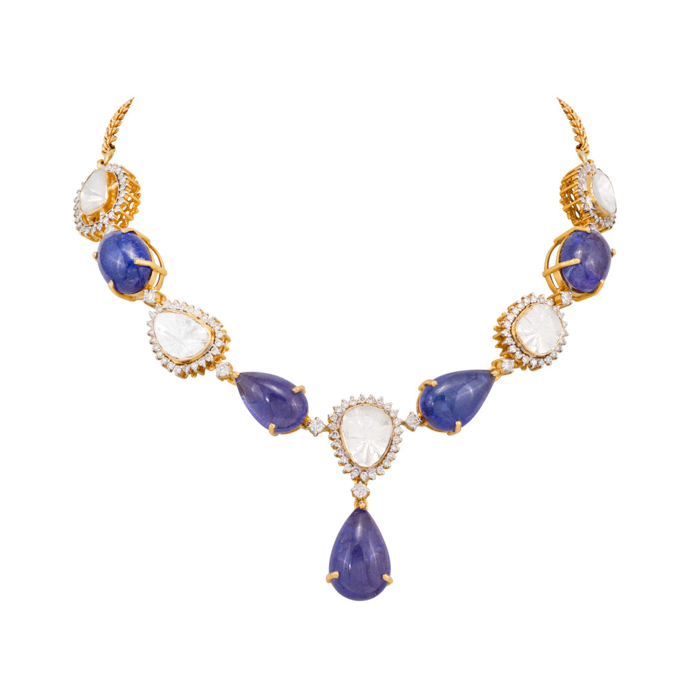 Tanzanite Pear Drops with Polki Diamond Necklace