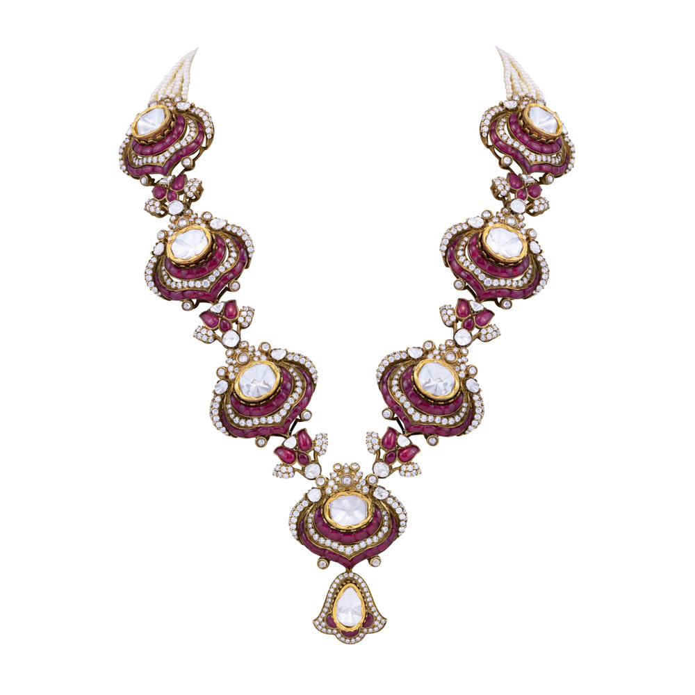 Grand Ruby Polki Necklace with Layered Detailing