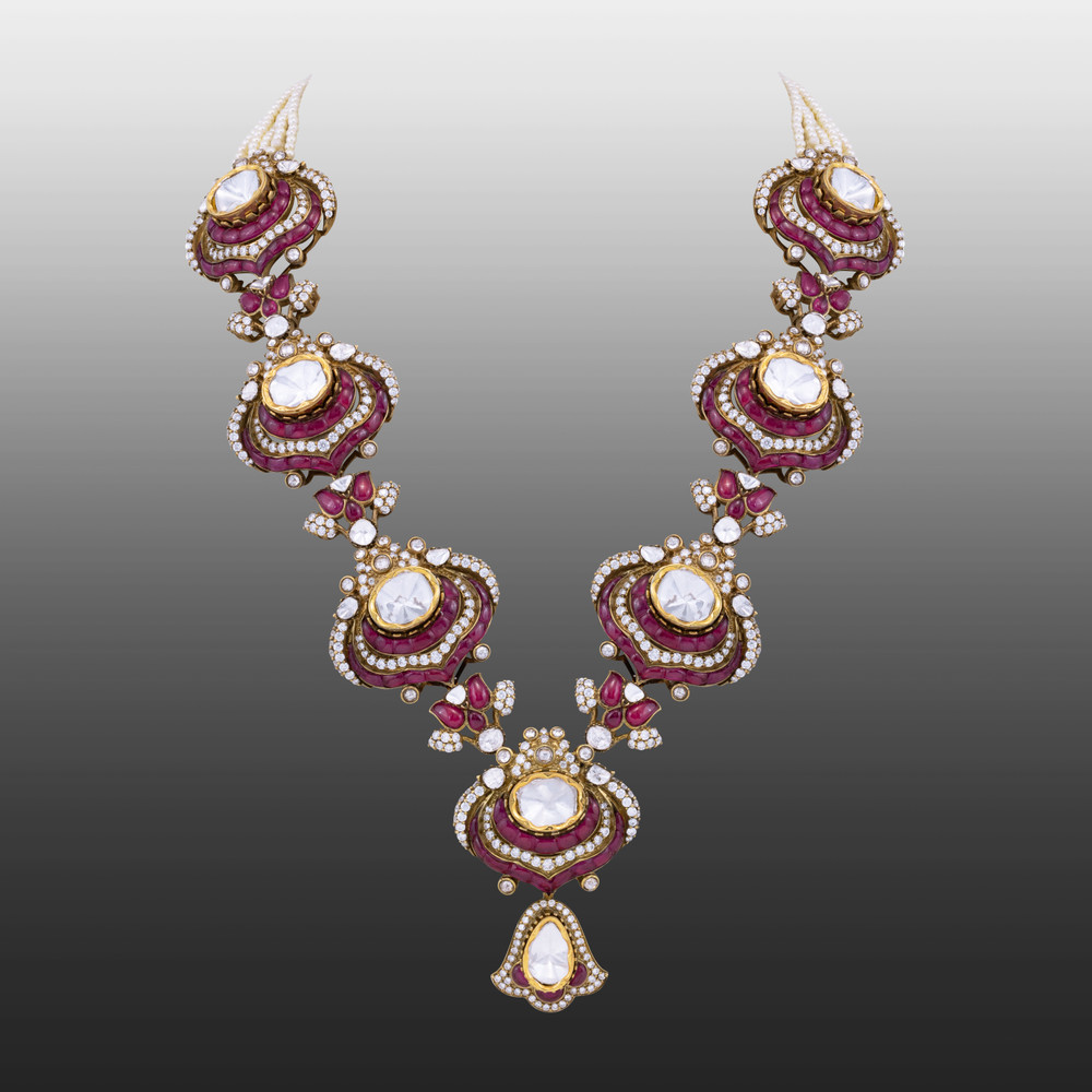 Grand Ruby Polki Necklace with Layered Detailing