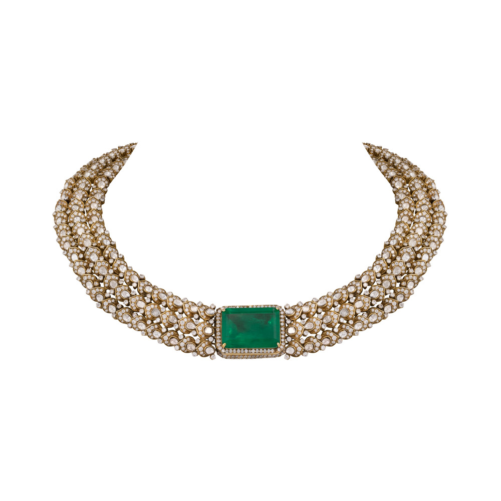Mesh Polki Hasli with Emerald Center