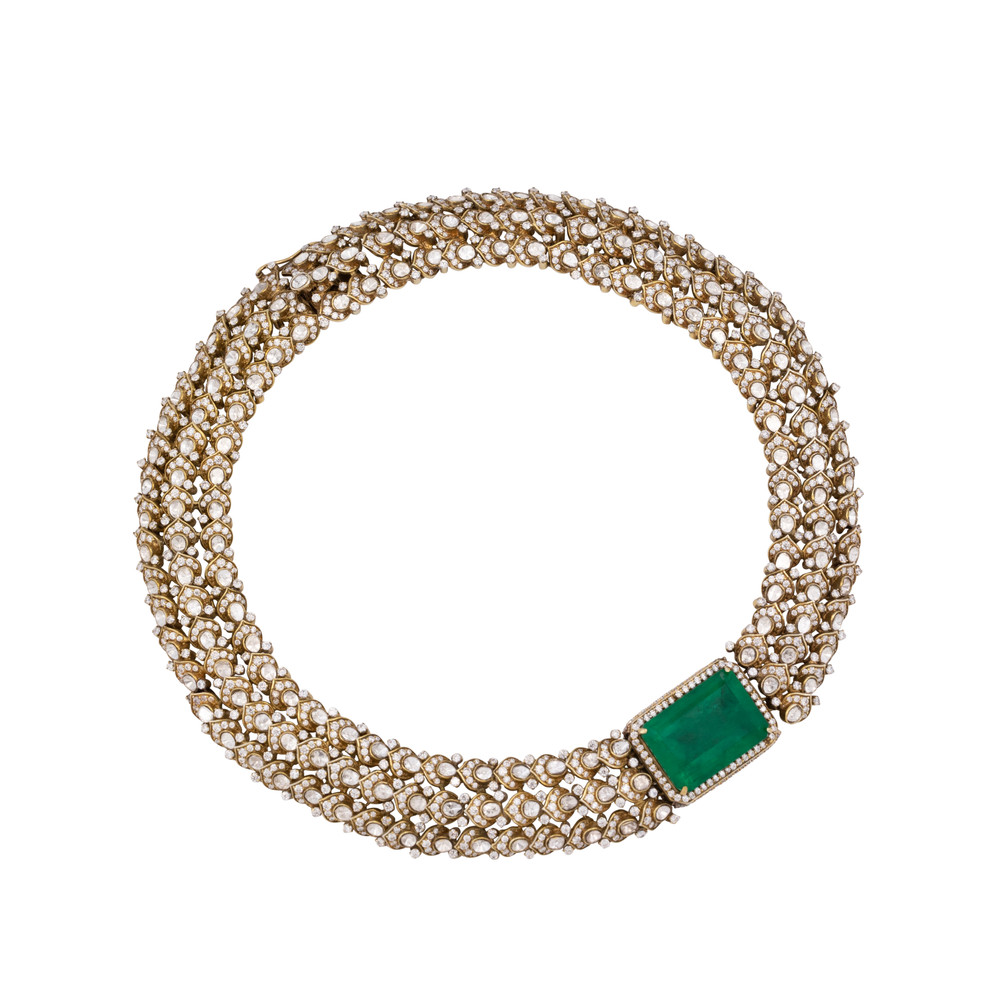Mesh Polki Hasli with Emerald Center