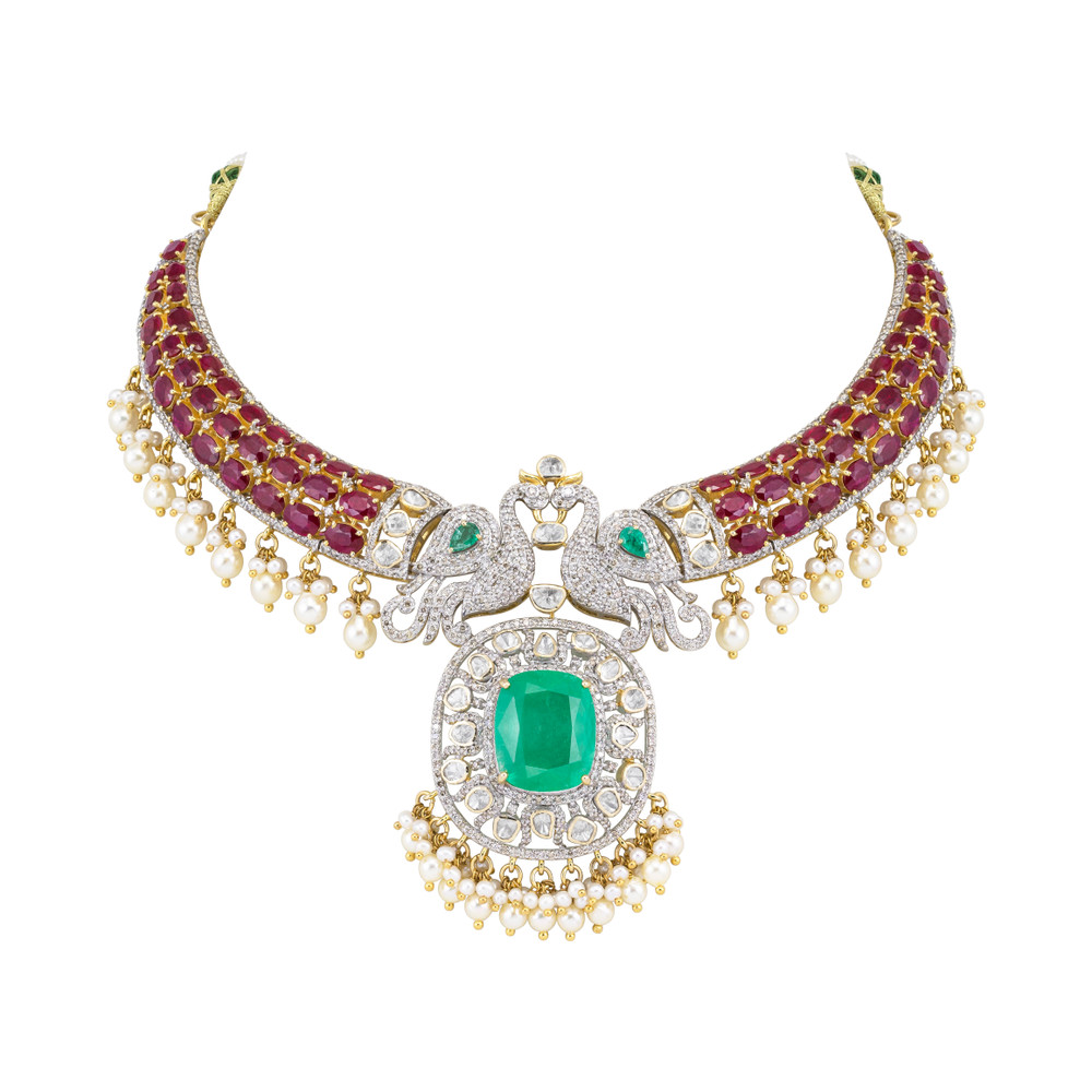 Emerald Statement Hasli with Twin Peacocks