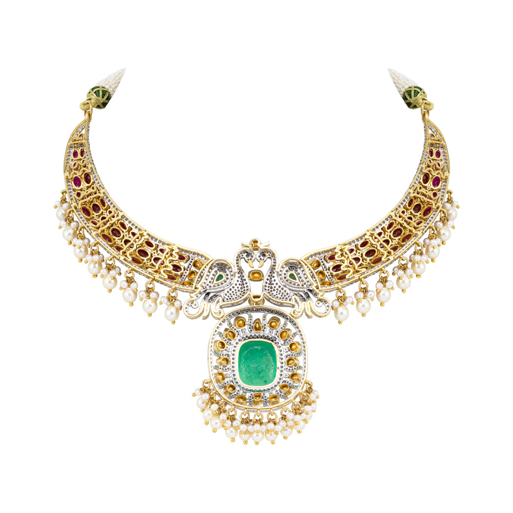 Emerald Statement Hasli with Twin Peacocks